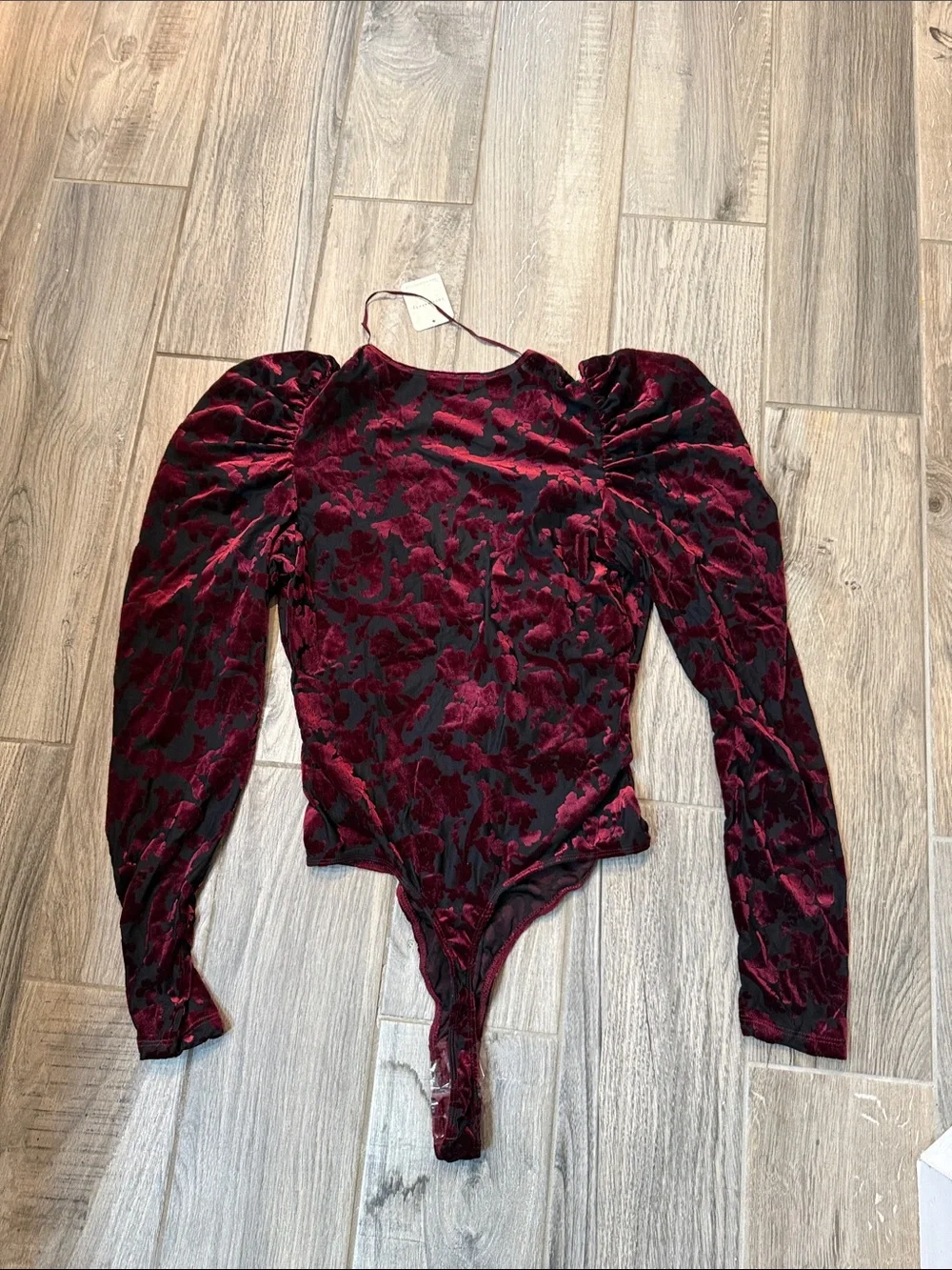 Free People Bodysuit Midnight Combo Magic Hour Velvet Long Sleeves M Wine NWT